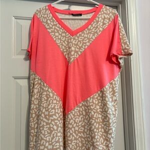 Cato Pink and Tan Short Sleeve Top